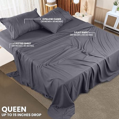 Utopia Bedding Queen Bed Sheet Set - 4 Piece Bedding - Soft Brushed Microfiber Fabric - Shrinkage & Fade Resistant - Easy Care (Grey)