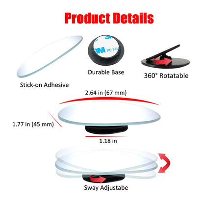 Ampper Blind Spot Mirror, 2" Round HD Glass Frameless Convex Rear View Mirror, Pack of 2