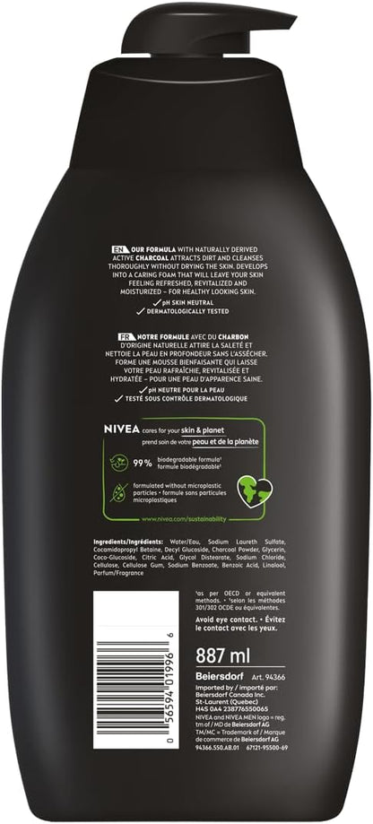 NIVEA MEN Active Clean Duschgel mit Aktivkohle | Herren Duschgel für Körper, Gesicht und Haare, 887 ml