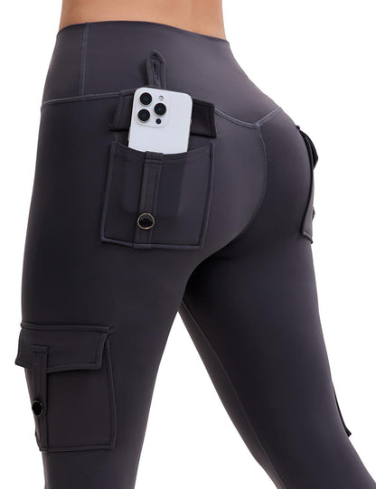 AEEZO Damen-Fleece-Cargo-Leggings mit Taschen, Thermohose, Po-Lifting, verdeckte Scrunch, für kaltes Wetter, Yogahose