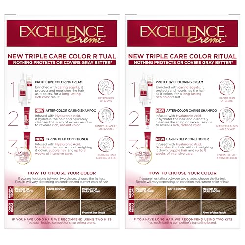 L'Oréal Paris Excellence Crème Permanente Haarfarbe, dreifache Pflegehaarfarbe mit Hyaluronsäure für 100% Grauabdeckung, 4AR Dunkles Schokobraun, 1 Packung (Verpackung kann variieren)
