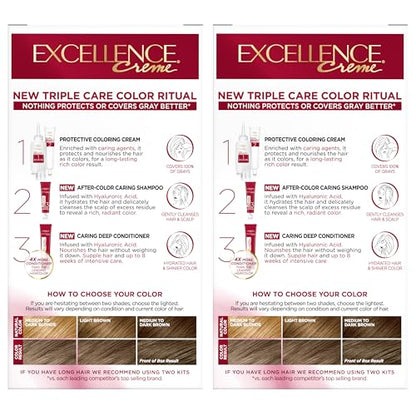 L'Oréal Paris Excellence Crème Permanente Haarfarbe, dreifache Pflegehaarfarbe mit Hyaluronsäure für 100% Grauabdeckung, 4AR Dunkles Schokobraun, 1 Packung (Verpackung kann variieren)