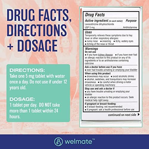 WELMATE Complete Allergy & Wellness Kit: Generic Xyzal Levocetirizine 5mg (24hr Support), Phenylephrine HCl Nasal Decongestant, Doxylamine Sleep Aid, Bifidobacterium Probiotic, & Zinc Sulfate