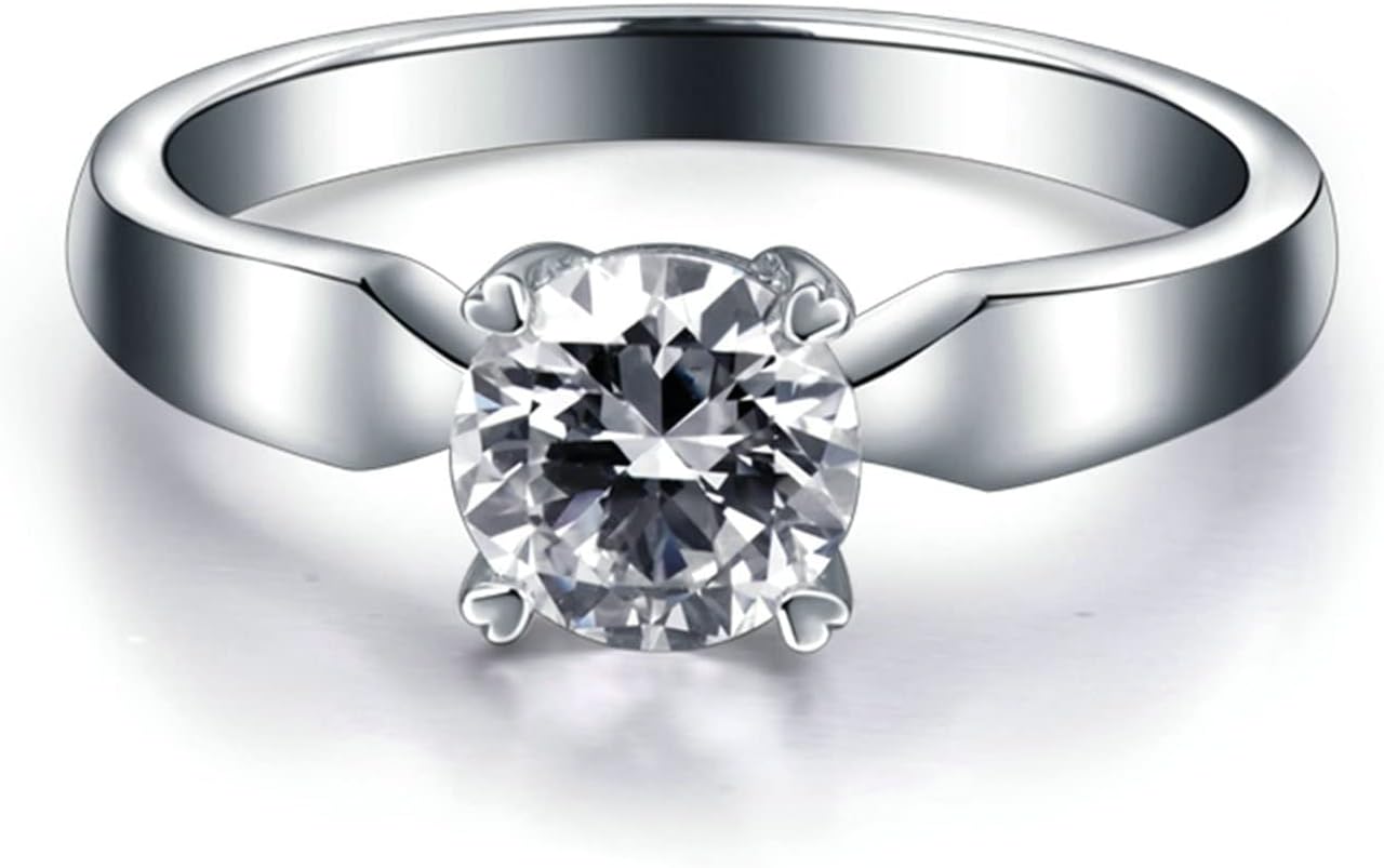 Aienid 18K White Gold Ladies Wedding Band 0.5ct Round Cut Diamond Promise Rings for Womens