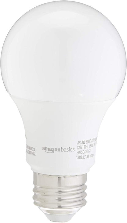 Amazon Basics Soft White LED Light Bulb, A19, 40 Watt Equivalent, Energy Efficient 6W, E26 Standard Base, 2700K, Non-Dimmable, 10,000 Hour Lifetime, 6-Pack