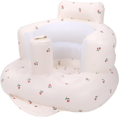 Aufblasbarer Babysitz, aufblasbarer Babystuhl für Babys ab 3 Monaten, aufblasbarer Sommerstuhl mit integrierter Luftpumpe, Baby-Bodensitz zum Sitzenlernen, Spielen, Campen, Orange