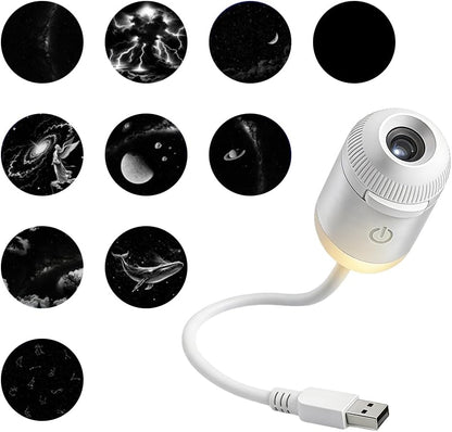 2-in-1 Galaxy Projector Night Light, USB Star Projector with Adjustable Brightness, Mini Galaxy Light Projector for Bedroom Ceiling Wall Room Decor (24 Projection Films)