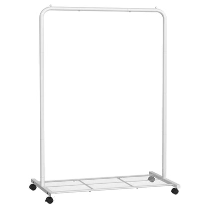 SONGMICS Clothes Rack with Wheels, Clothing Rack for Hanging Clothes, 25.4 mm Metal Garment Rack with Dense Mesh Storage Shelf, 110 lb Load Capacity, 2 Brakes, Black UHSR25BK