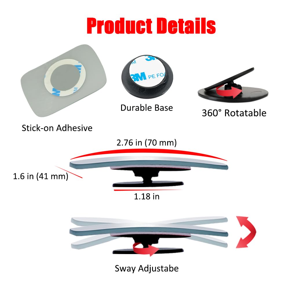 Ampper Blind Spot Mirror, 2" Round HD Glass Frameless Convex Rear View Mirror, Pack of 2