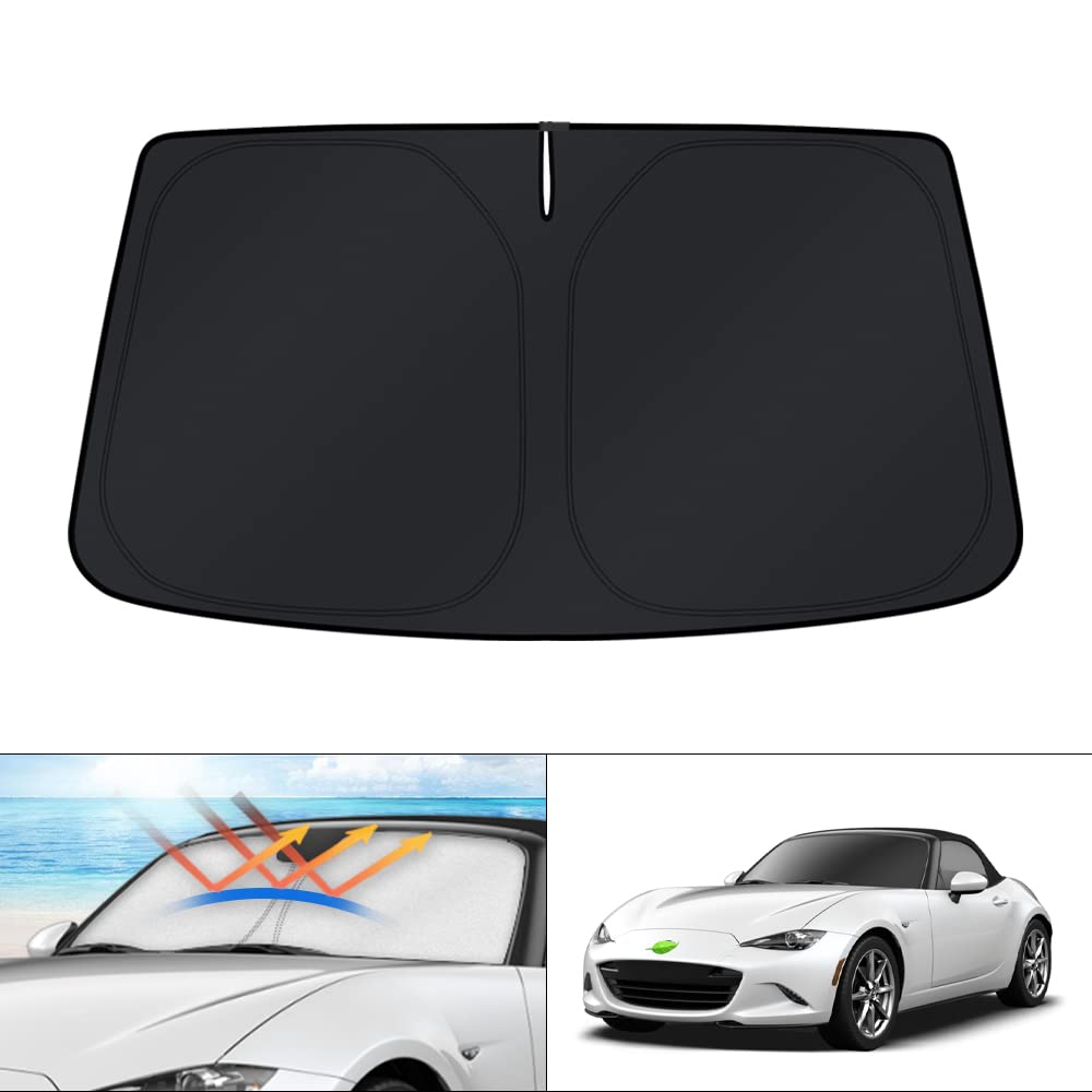 KUST Windshield Sun Shade for 2017-2026 Tesla Model Y/Model 3 Sunshade Accessories (Fit 2025-2026 Model Y Juniper / 2024 Model 3 Highland) Upgraded Foldable Sunshade, Blocks UV Rays Keep Car Cool