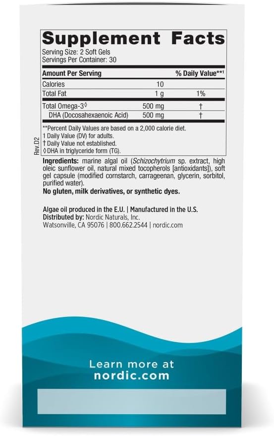 Nordic Naturals - Vegan Algae Plant-Based DHA Omega-3 500 mg. - 60 Softgels