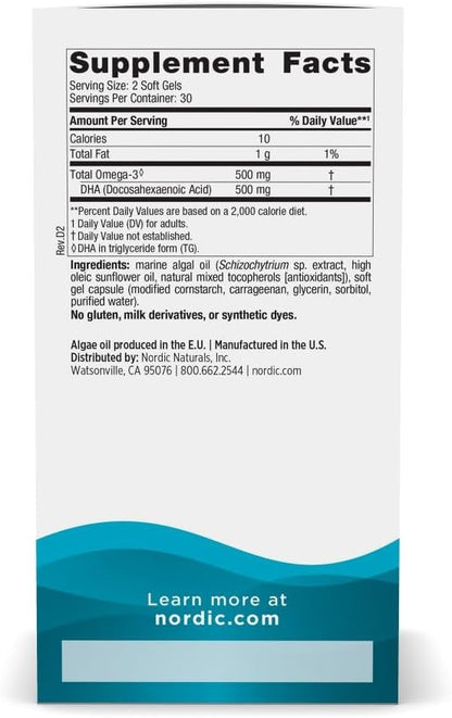 Nordic Naturals - Vegan Algae Plant-Based DHA Omega-3 500 mg. - 60 Softgels