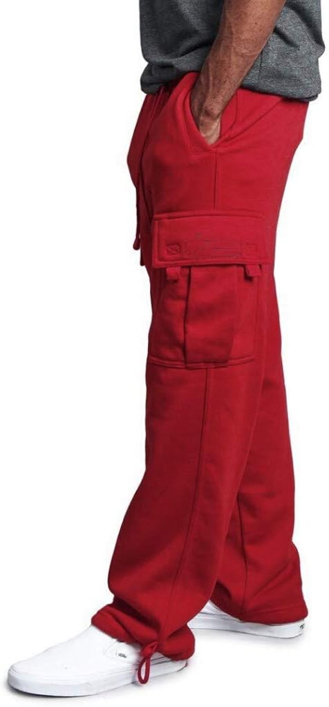 Herren Fleece Cargo Hose Dicke Sweatpants Freizeithose Loose Sports Jogginghose mit Taschen