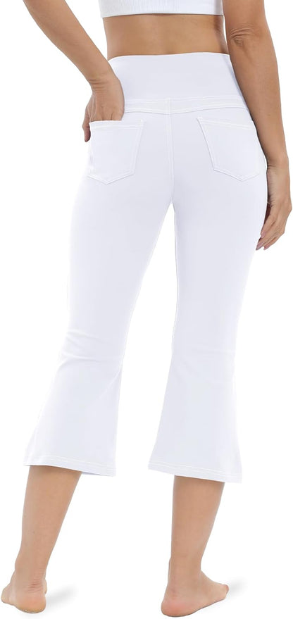 VOOVEEYA Lässige Bootcut Yoga-Hose für Damen, 4 Taschen – Schlagleggings, High Waist, Bauchkontrolle, Bootleg-Arbeitshose