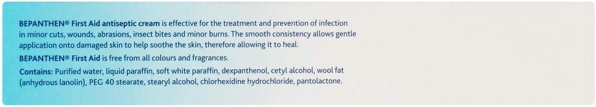 Bepanthen First Aid Cream for Effective for the Treatment and Prevention of Infection in Minor Cuts, Wounds, Abrasions, Insect Bites And Minor Burns, 100 g