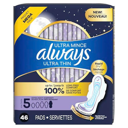 Always Maxi Overnight Damenbinden mit Flügeln, Größe 5, Extra Starker Auslaufschutz für die Nacht, Unparfümiert, 36 Stück