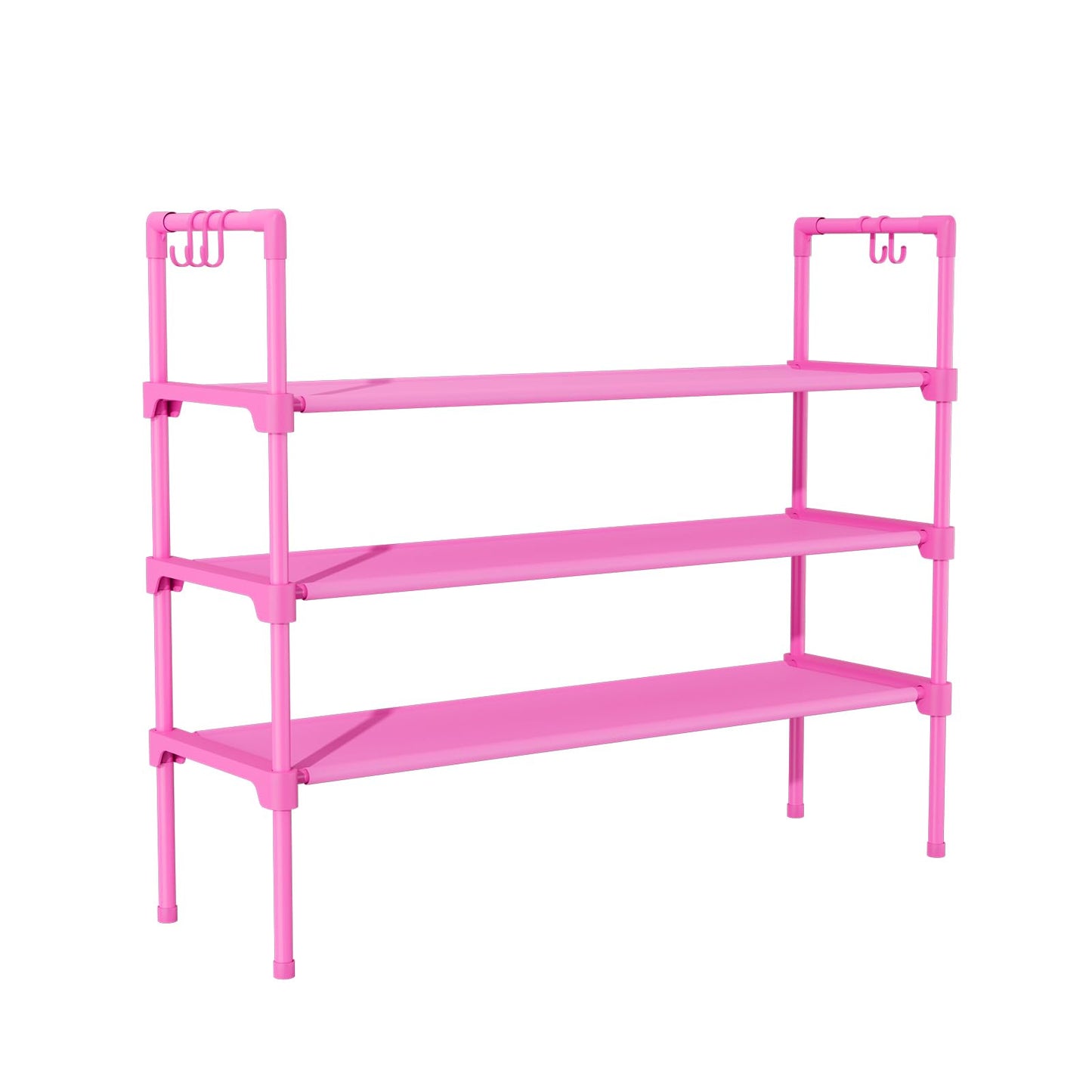 LANTEFUL 3 Tier Shoe Rack for Closet, Shoe Organizer with 5 Hooks, Long Shoe Shelf Storage for Sneaker and Boot Stackable Free Standing Shoe Rack for Entryway, Garage, Small Spaces, Dorm