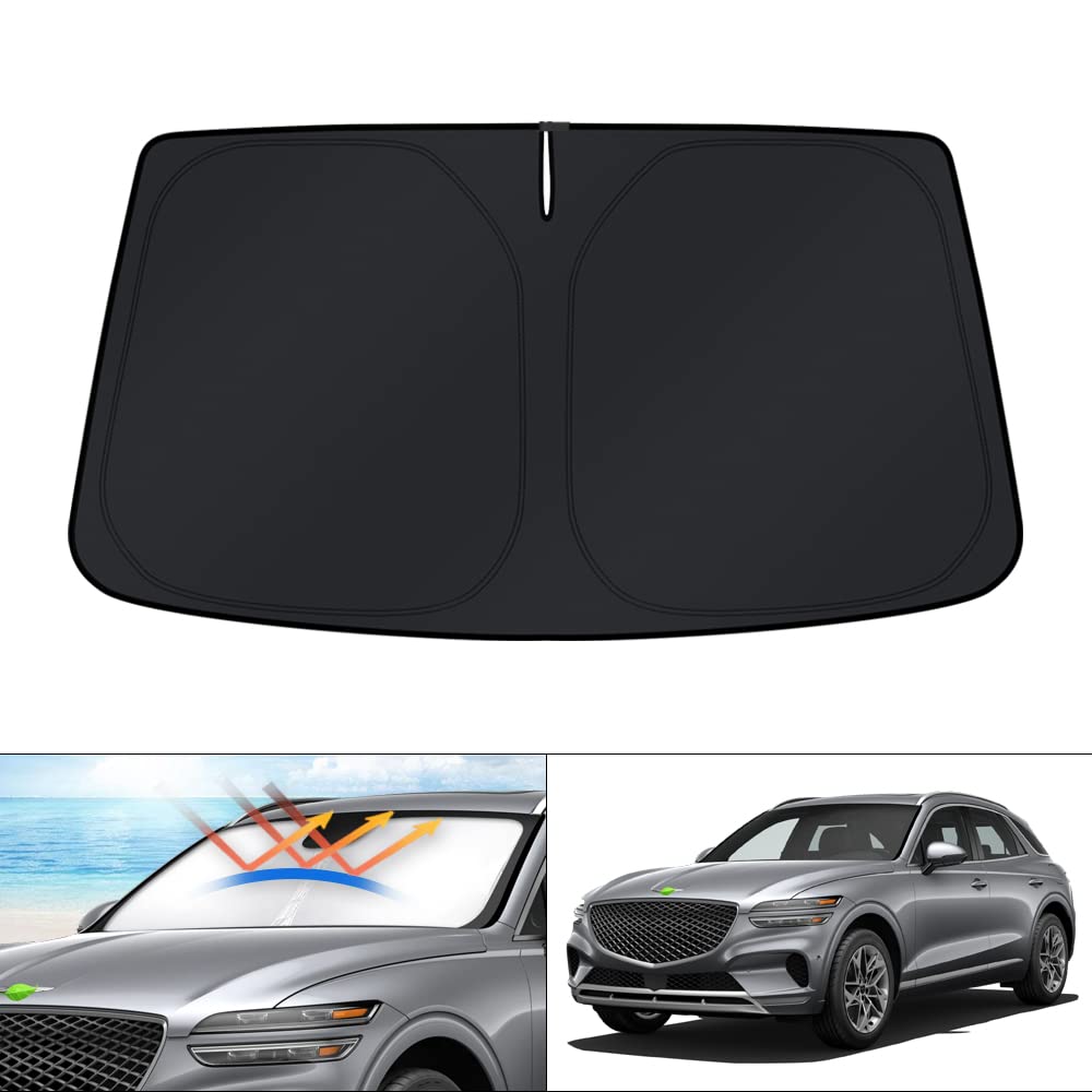 KUST Windshield Sun Shade for 2017-2026 Tesla Model Y/Model 3 Sunshade Accessories (Fit 2025-2026 Model Y Juniper / 2024 Model 3 Highland) Upgraded Foldable Sunshade, Blocks UV Rays Keep Car Cool