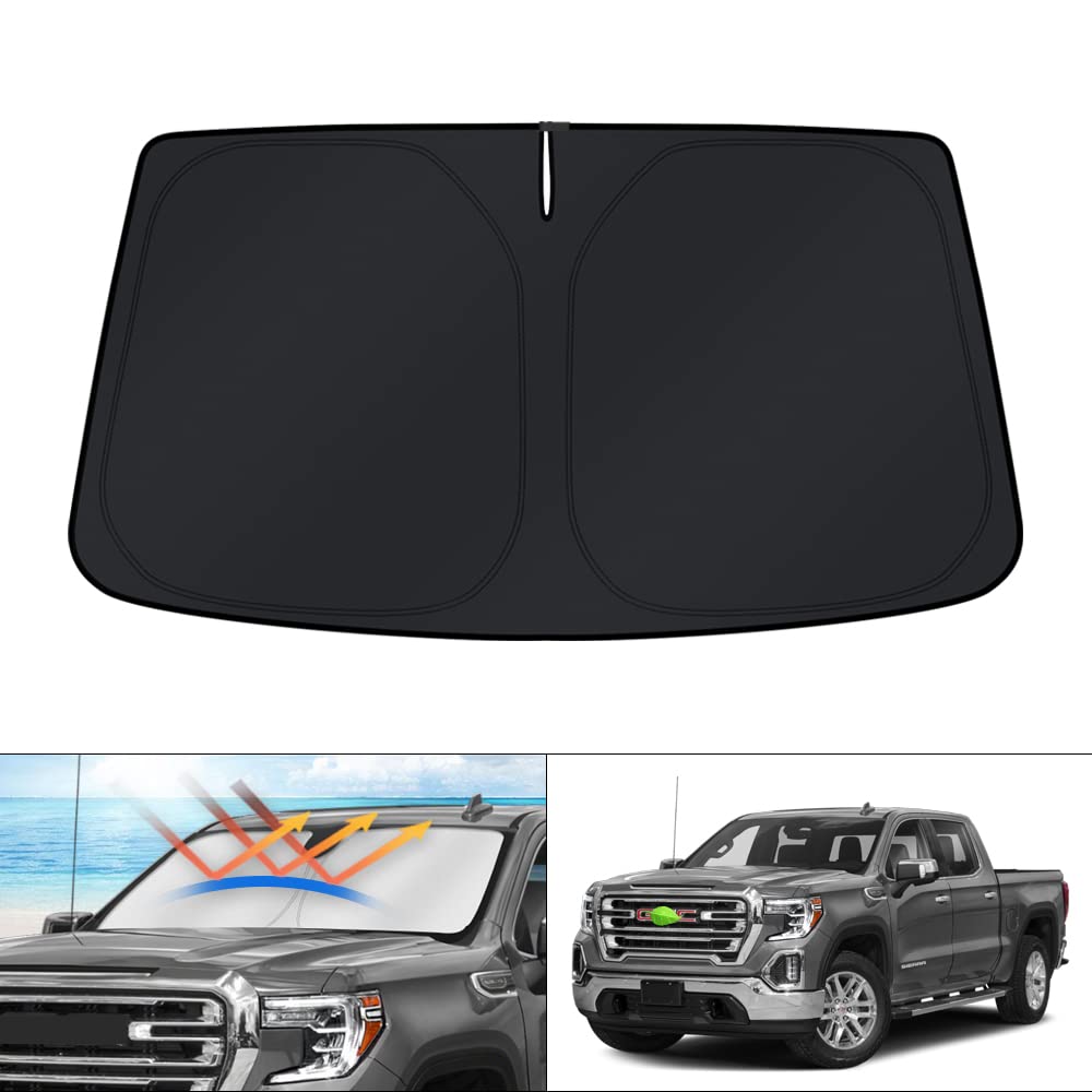 KUST Windshield Sun Shade for 2017-2026 Tesla Model Y/Model 3 Sunshade Accessories (Fit 2025-2026 Model Y Juniper / 2024 Model 3 Highland) Upgraded Foldable Sunshade, Blocks UV Rays Keep Car Cool
