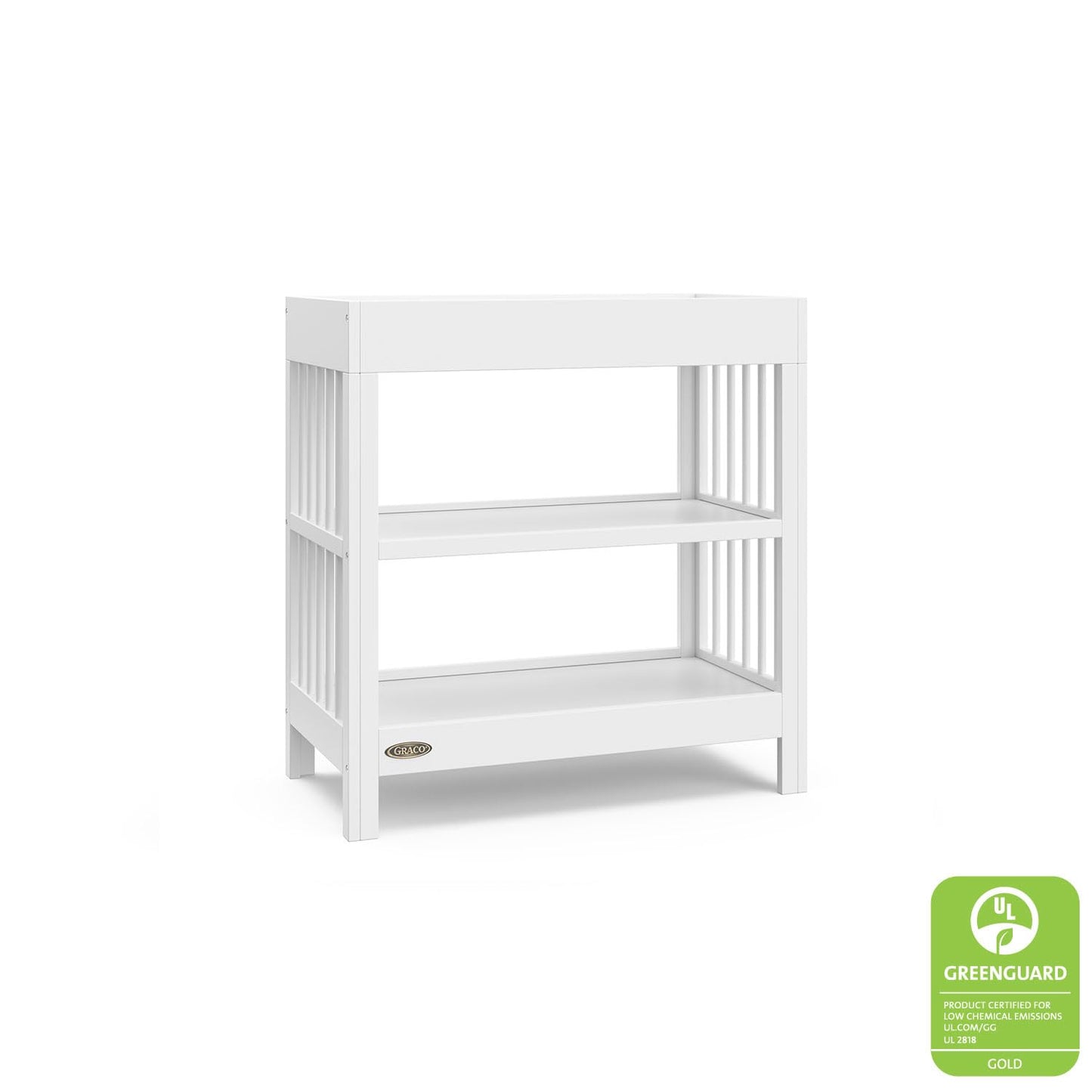 Graco Teddi Changing Table with Water-Resistant Changing Pad (Driftwood) - GREENGUARD Gold Certified, Includes Bonus Water-Resistant Changing Pad with Safety Strap, 2 Shelves, Easy-to-Match