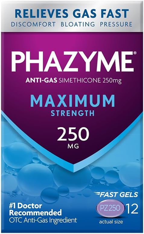 Phazyme Maximum Strength Gas & Bloating Relief, Works in Minutes, 12 Fast Gels, (Pack of 4)