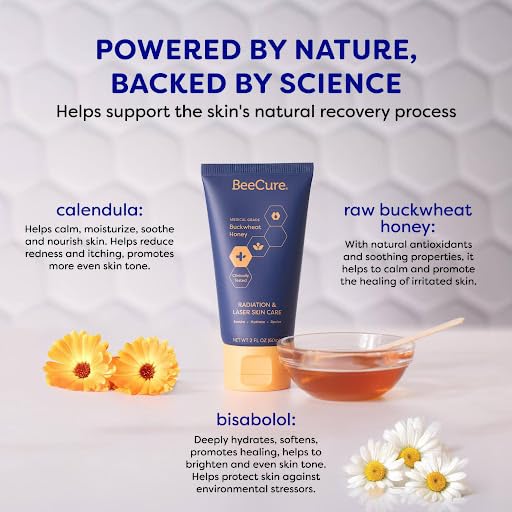 Radiation & Laser Skin Care Cream - Calendula Cream and Natural Buckwheat Honey Hydrating Skin Moisturizer to Soothe and Calm Skin After Sunburn or Skin Redness for Sensitive Skin - 2 fl oz