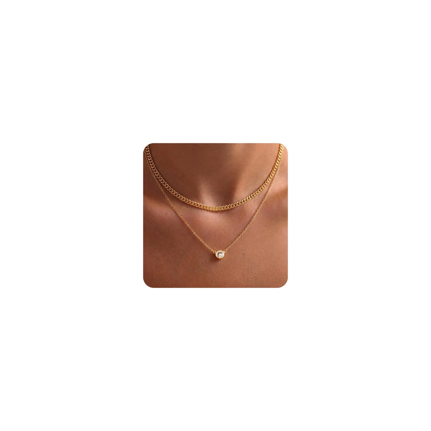 Tewiky Dainty 14k Gold Plated/Silver Cubic Zirconia Necklaces for Women, Simple CZ Jewelry Necklaces Trendy Gifts