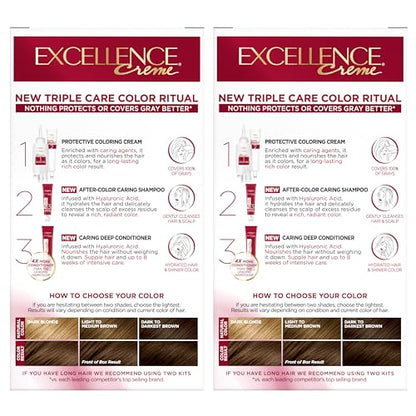 L'Oréal Paris Excellence Crème Permanente Haarfarbe, dreifache Pflegehaarfarbe mit Hyaluronsäure für 100% Grauabdeckung, 4AR Dunkles Schokobraun, 1 Packung (Verpackung kann variieren)