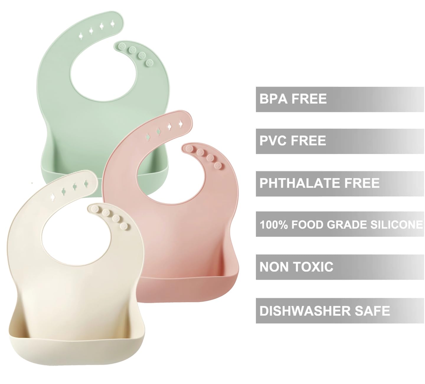 PandaEar 3er-Set Silikon-Lätzchen für Babys, wasserdicht, weich, Unisex, 10-72 Monate (Braun/Blau/Grün)