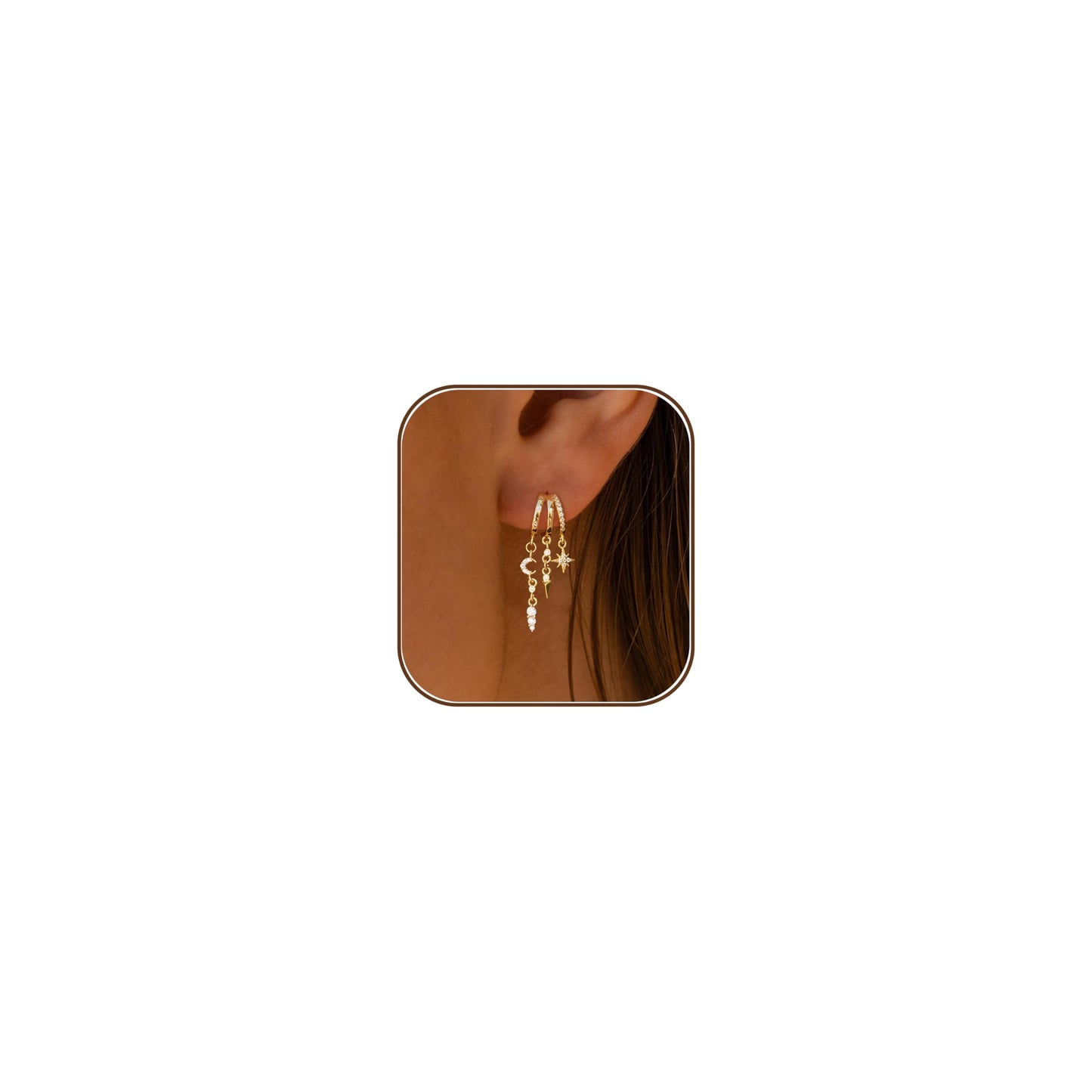 Dangle Earrings for Women,14k Gold Plated Triple Huggie Stud Earrings Cute Statement Chain Earring Dainty Drop Earrings for Women Trendy Gold Plated Jewelry