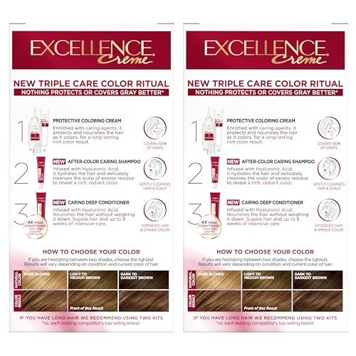 L'Oréal Paris Excellence Crème Permanente Haarfarbe, dreifache Pflegehaarfarbe mit Hyaluronsäure für 100% Grauabdeckung, 4AR Dunkles Schokobraun, 1 Packung (Verpackung kann variieren)