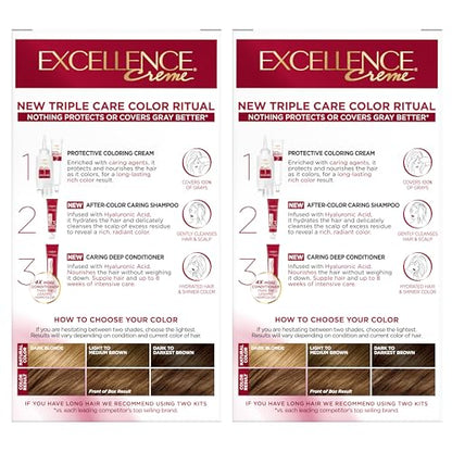 L'Oréal Paris Excellence Crème Permanente Haarfarbe, dreifache Pflegehaarfarbe mit Hyaluronsäure für 100% Grauabdeckung, 4AR Dunkles Schokobraun, 1 Packung (Verpackung kann variieren)