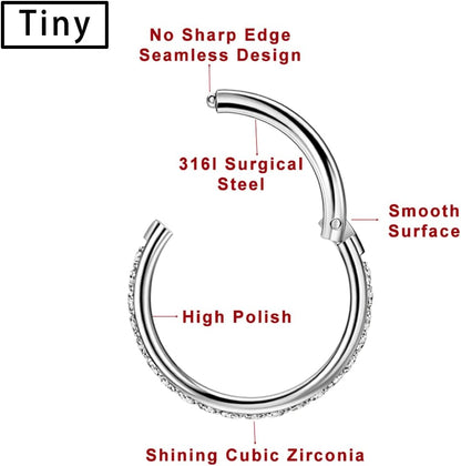TDEBA Conch Piercing Schmuck, 316L Chirurgenstahl Segment Nasenring, CZ Knorpel Ohrringe, Lippenring, Segment Helix Rook Nahtloser Clicker Piercing Schmuck