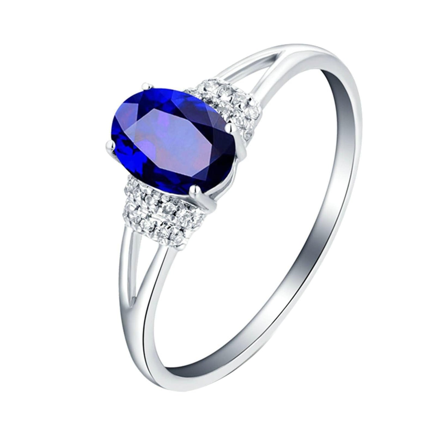 Gemstone Ring for Women, 18K White Gold Wedding Ring for Ladies Oval Shape Lab Created Sapphire and Lab Created Diamond
