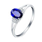 Gemstone Ring for Women, 18K White Gold Wedding Ring for Ladies Oval Shape Lab Created Sapphire and Lab Created Diamond