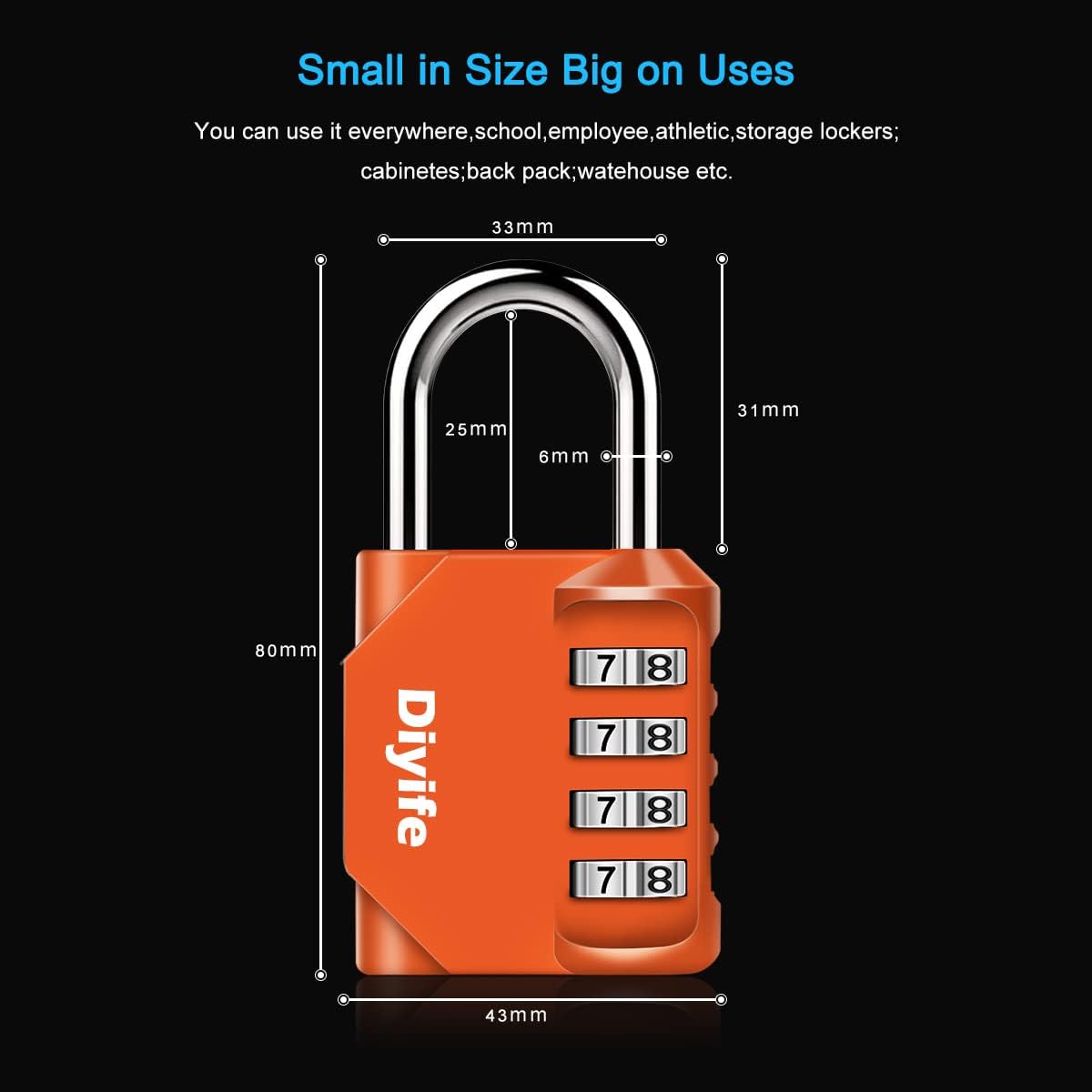 Combination Padlock, Diyife 4 Digit Locker Lock Weatherproof Lock Outdoor Combination Lock for School Gym Locker,Toolbox, Fence, Hasp, Cabinet(Black)
