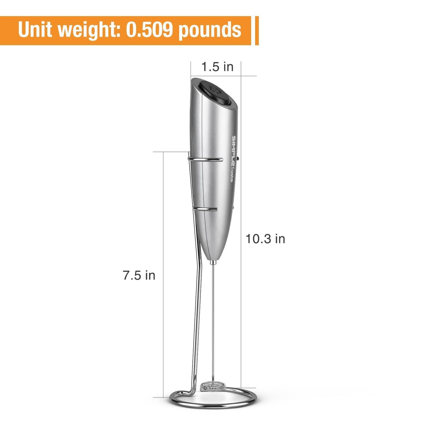 SIMPLETASTE Milchaufschäumer Handheld Elektrischer Quirl, Getränkemixer mit Edelstahl Schneebesen für Cappuccino, Bulletproof Coffee, Latte, mit Ständer, Schwarz, Batteriebetrieben