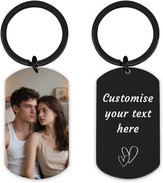 Personalized Keychain with Custom Photo & Text | Valentine‘s Day Gift for Him, Boyfriend, Husband - Gift for Men, Fiancé, Dad