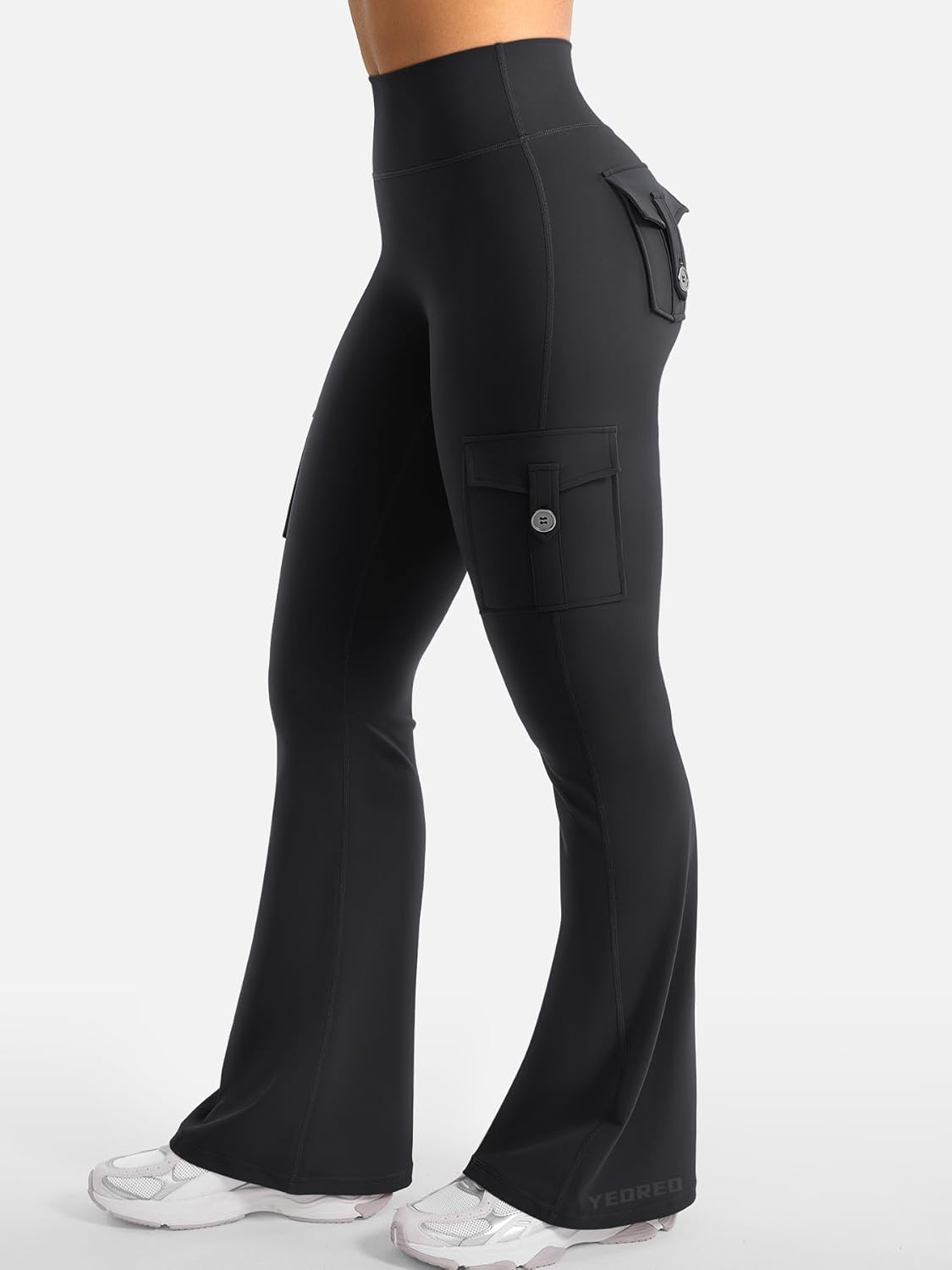 YEOREO CoreFlex Damen Workout Schlaghose Leggings mit Taschen Versteckter Scrunch High Waist Cargo Gym Yoga Leggings ohne Vorderseite
