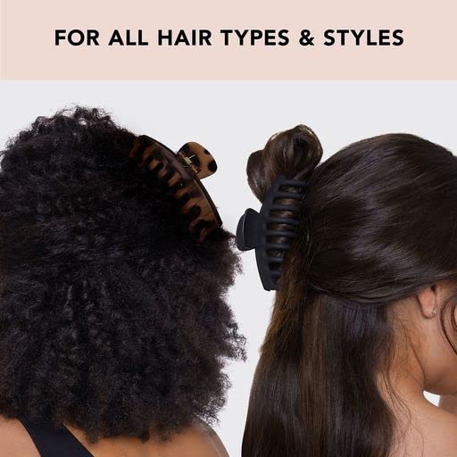 Kitsch Mittelgroße Haarspangen für Damen, starker Halt, Haarclips aus recyceltem Kunststoff für dickes Haar | Ideal für Hochsteckfrisuren, halb offene Frisuren | Ideale Geschenke für Frauen – 2 Stück, Schwarz und Schildpatt