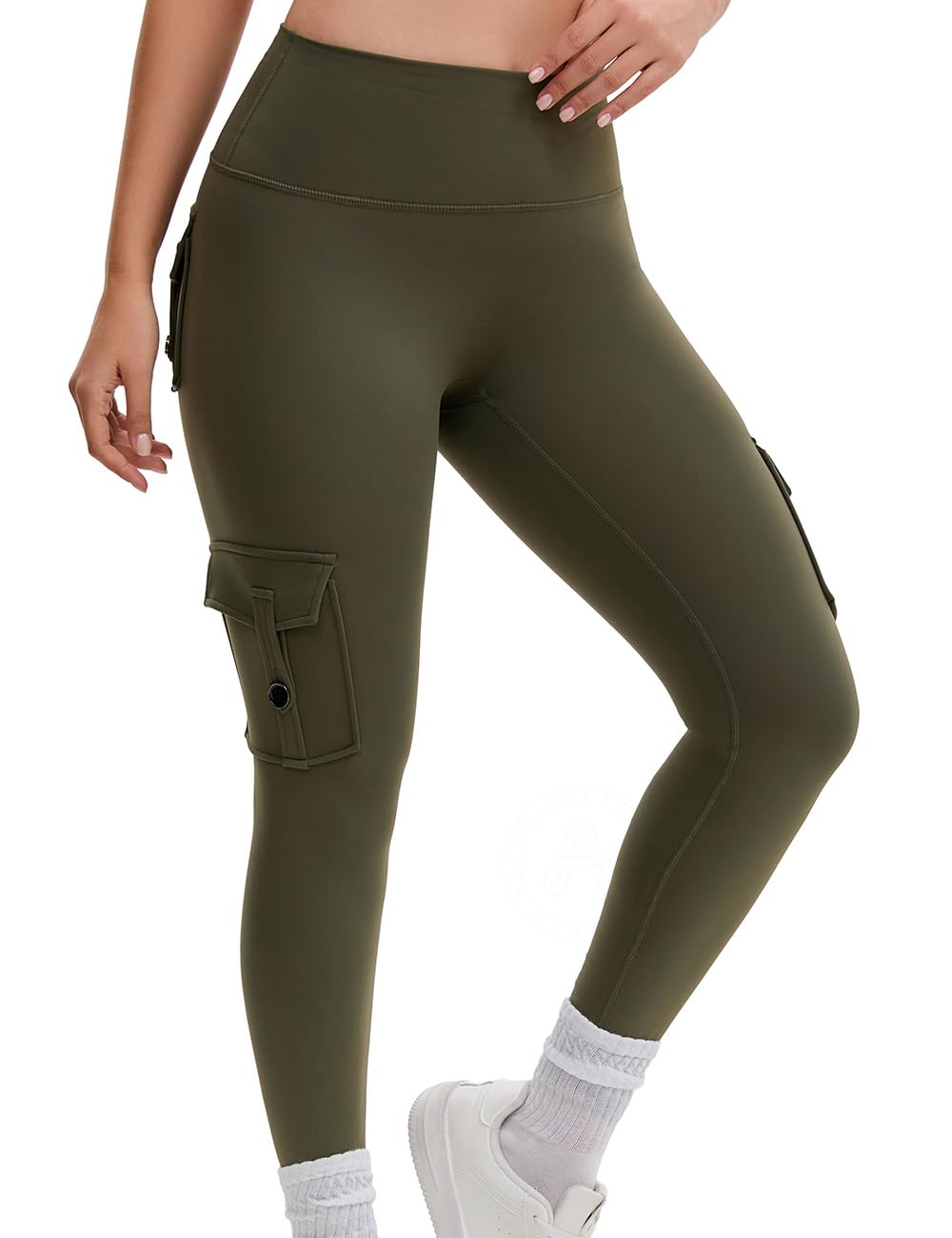 AEEZO Damen-Fleece-Cargo-Leggings mit Taschen, Thermohose, Po-Lifting, verdeckte Scrunch, für kaltes Wetter, Yogahose