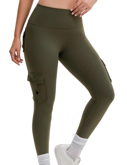 AEEZO Damen-Fleece-Cargo-Leggings mit Taschen, Thermohose, Po-Lifting, verdeckte Scrunch, für kaltes Wetter, Yogahose