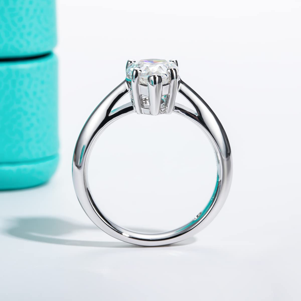 AnuClub Cushion/Emerald/Pear Moissanite Engagement Ring, D Color 925 Sterling Silver, Eternity Wedding Promise Anniversary Band Rings for Women