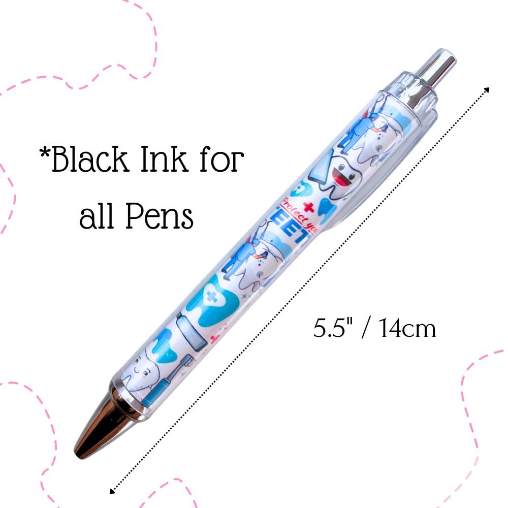 YJ PREMIUMS Dental Wrap Pens 8 Stück – Bürobedarf mit Zahn-Motiv, schwarze Stifte mit Zahnmuster als Geschenk für Mitarbeiter, Geschenke für Zahnarzthelferinnen, perfekt für die Wertschätzungswoche der Zahnarzthelferinnen