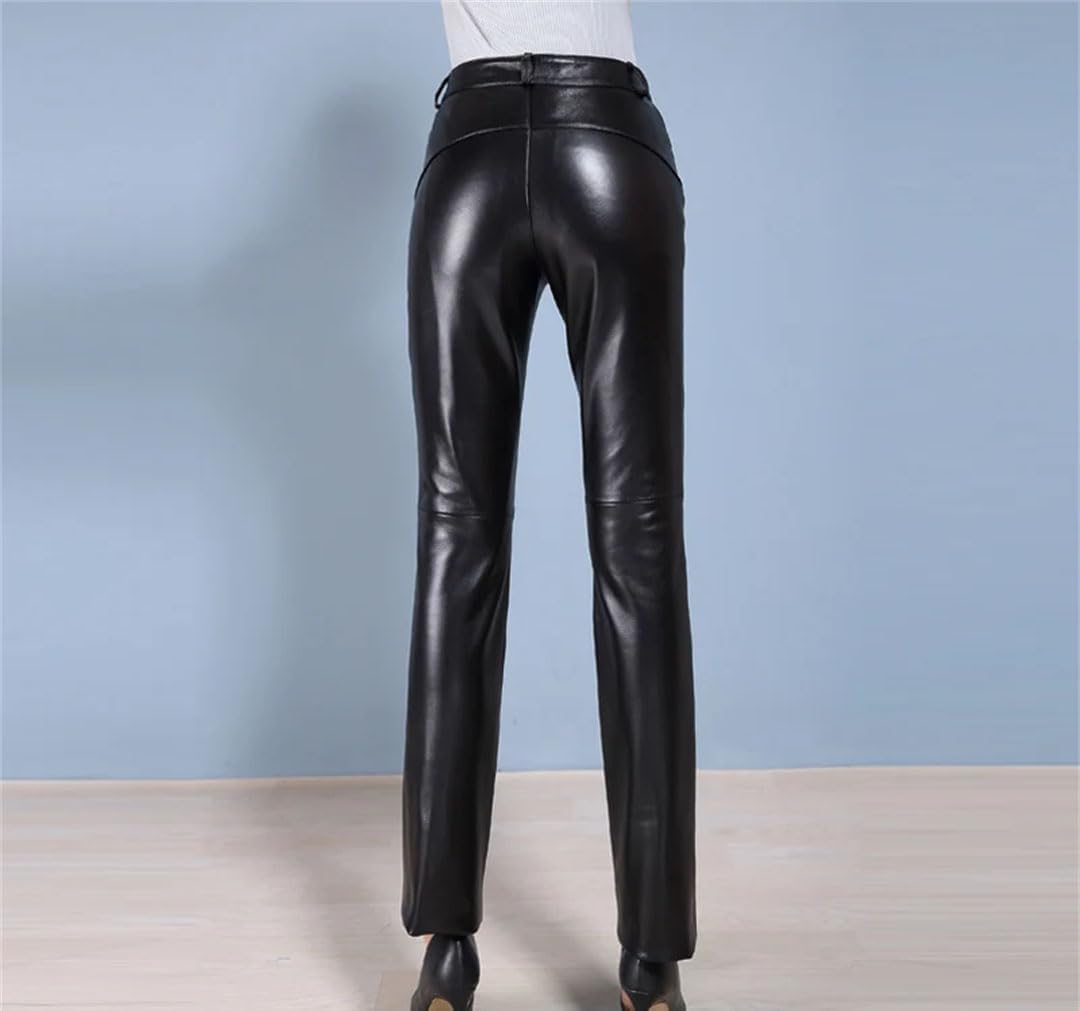 Women's Black Leather Pants for Autumn and Winter
