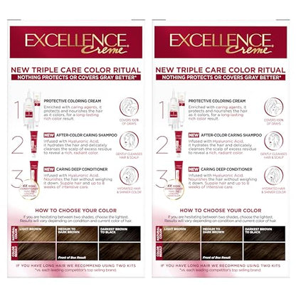 L'Oréal Paris Excellence Crème Permanente Haarfarbe, dreifache Pflegehaarfarbe mit Hyaluronsäure für 100% Grauabdeckung, 4AR Dunkles Schokobraun, 1 Packung (Verpackung kann variieren)
