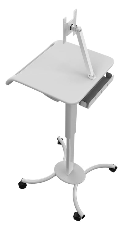 Rolling Medical Workstation – CTA Height Adjustable Mobile Secure Medical Workstation Cart for iPad 10th Gen 10.9" - 7/8/9 Gen 10.2”- Pro 11” - Air 4 - Galaxy Tab S3 - White (QPAD-HRSW)