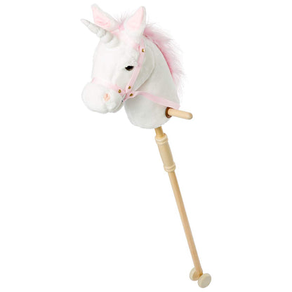 HollyHOME Plüsch Einhorn Steckenpferd mit Holzrädern Echten Pony Wiehern und Galoppieren Geräuschen Plüschtier Rosa 94 cm (AA Batterien Benötigt)