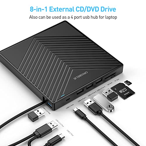 ORIGBELIE externes DVD-Laufwerk, CD-Laufwerk USB 3.0 Typ-C CD/DVD ROM +/-RW Adapter mit USB-Anschluss DVD-Brenner für Laptop, PC, Desktop-Computer, optisches Laufwerk CD-Player kompatibel mit Mac Windows Linux