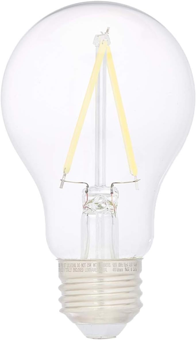 Amazon Basics Soft White LED Light Bulb, A19, 40 Watt Equivalent, Energy Efficient 6W, E26 Standard Base, 2700K, Non-Dimmable, 10,000 Hour Lifetime, 6-Pack